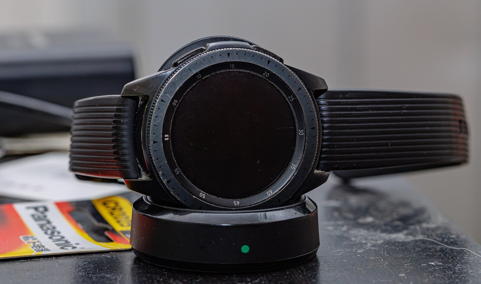 Samsung Galaxy Watch on a white surface
